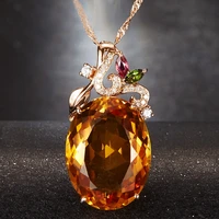 champagne yellow crystal imitated morganite gemstone diamond oval pendant necklace for women rose gold color jewelry gift trendy