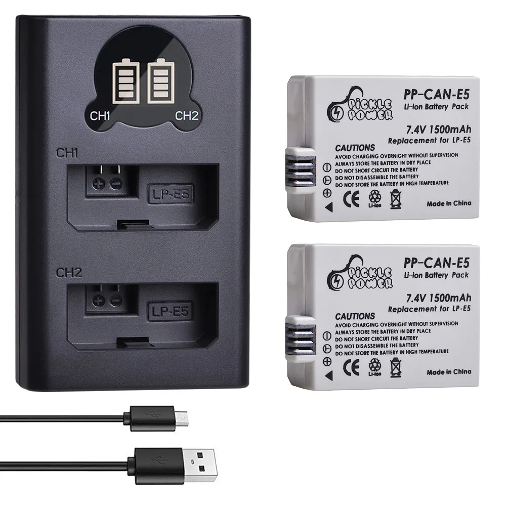 

LP-E5 LPE5 LP E5 Camera Battery + LED Daul USB Charger for Canon EOS 1000D 500D 450D Kiss X3 X2 F EOS Rebel XS XSi Rebel T1i.