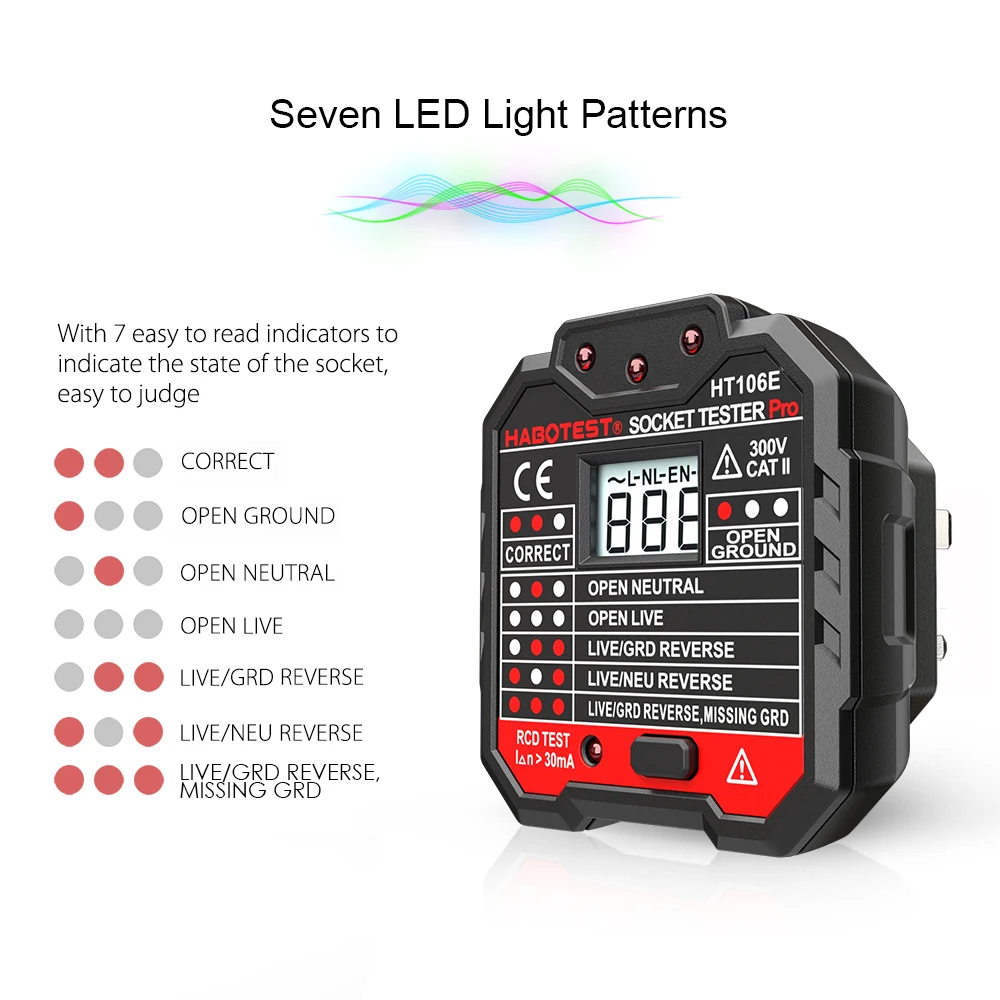 HABOTEST HT106D тестер электрических розеток с европейской вилкой автоматическое