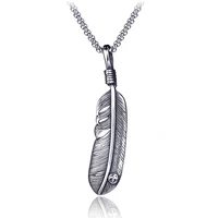 fashion antique silver color feather stainless steel necklace for men women retro titanium steel pendant jewelry gift ln3021