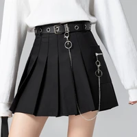 japanese jk skirt women harajuku preppy style high waist belt chain short mini skirt girls gothic sexy punk black pleated skirt