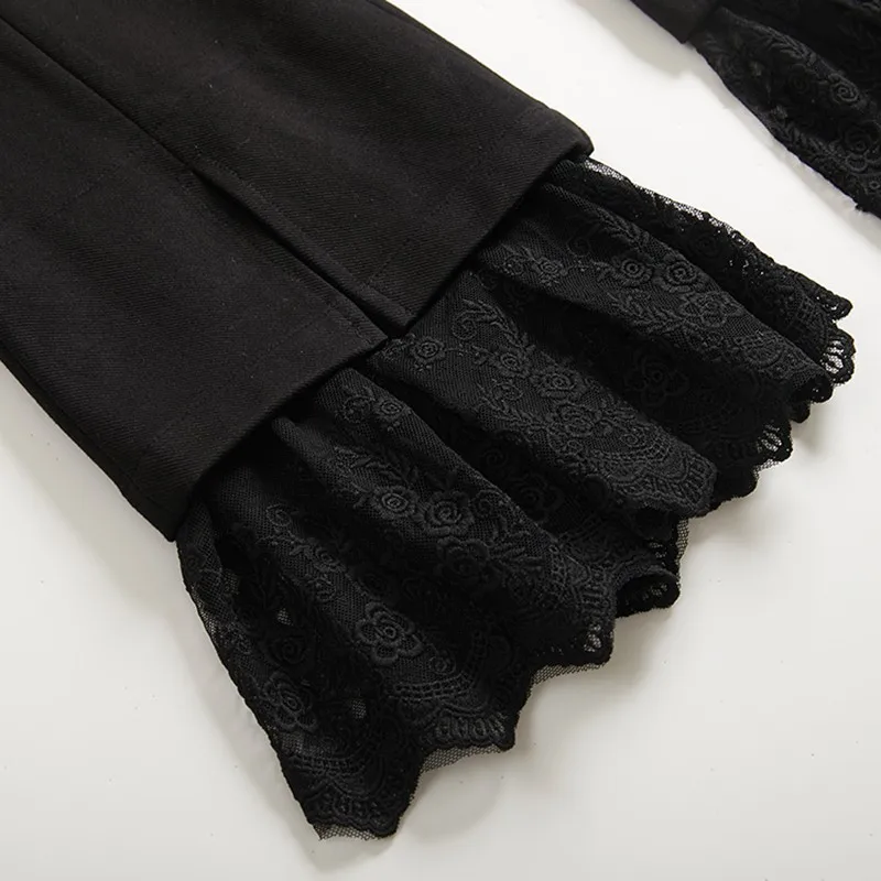 

2021 spring and summer new style ladies' temperament fashionable lace splicing trumpet leg mid waist casual pants women's Capris