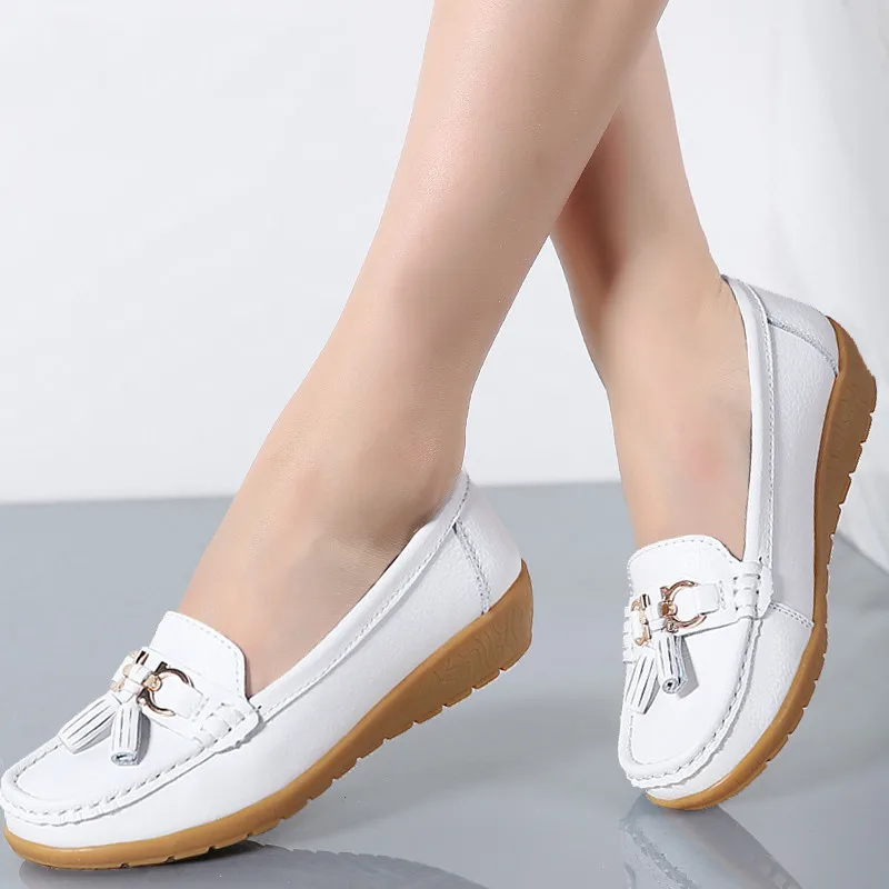 Весенняя повседневная женская обувь балетки на плоской подошве мокасины женские