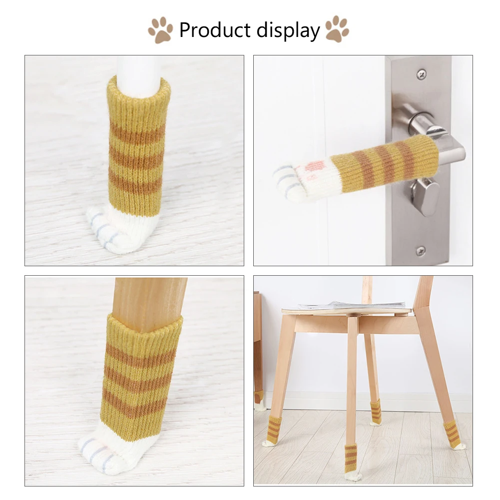 

4Pcs Chair Leg Socks Cat Paw Protectors Non-Slip Table Foot Cartoon Home Decor Knitted Socks Furniture Table Feet Covers Floor