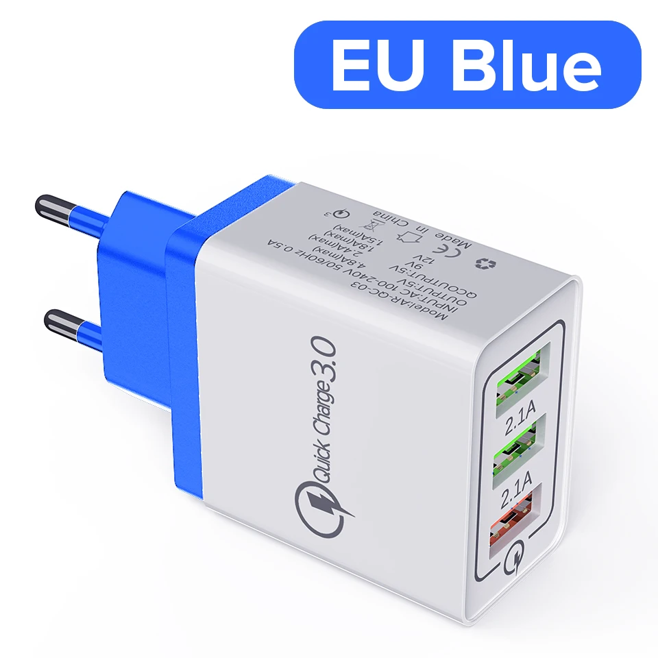 Venroii 3 USB зарядное устройство для мобильного телефона QC3.0 EU разъем для iPhone XR X Xiaomi Смартфон быстрая зарядка для huawei Быстрая зарядка
