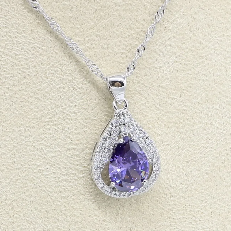 Серебряный цвет искусственное фиолетовое ожерелье кольцо с подвеской подарок на