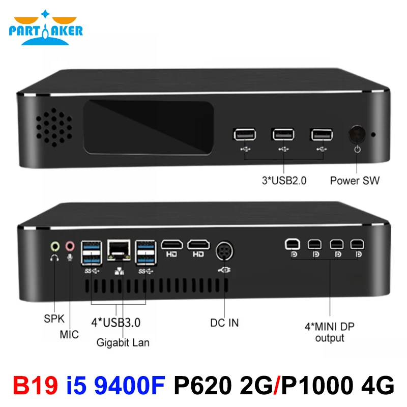 Partaker Mini Gaming PC Desktop Computer i5 9400F with P1000 4G T600 4G Dedicated Graphics for Design Video Editing Modeling