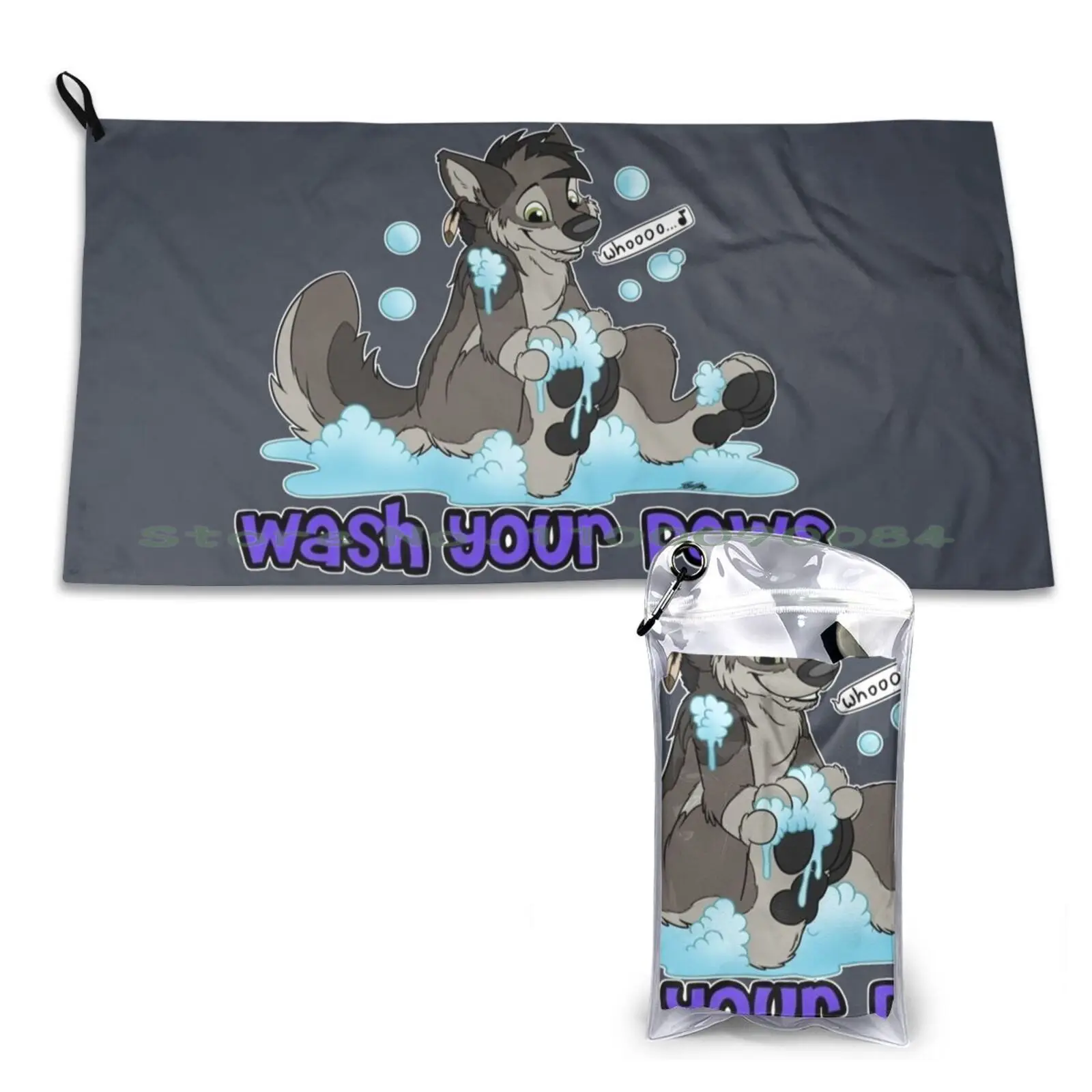 Gym Sports Bath Portable Wolf Furry Paws Funny Soft Sweat-absorbent Fast Drying Pocket
