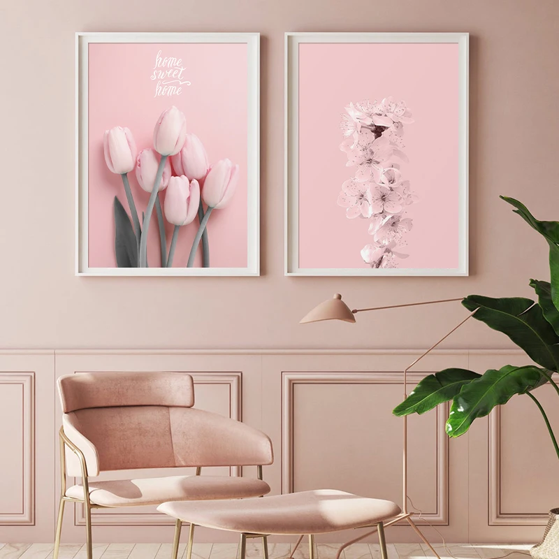 

Картина на холсте с розовым цветком и луной, плакаты восход солнца для скандинавских гор и принтами для декора гостиной