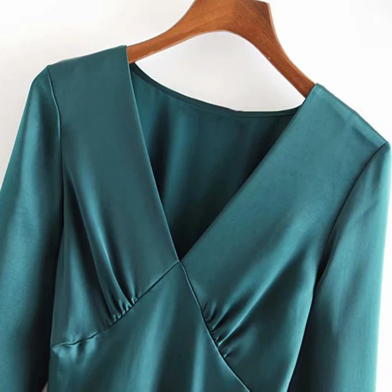 Vintage Stylish Soft Touch Solid Midi Dress Women Fashion V Neck Long Sleeve Party Cozy Dresses Sexy Vestidos Mujer