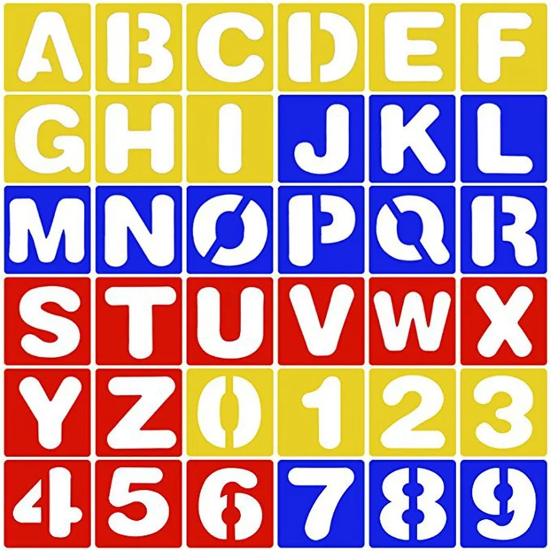 

26pcs English Letters Stencils Template+10pcs Hollow Number Templates Ruler DIY Painting Child Album Paper Drawing Learning Tool