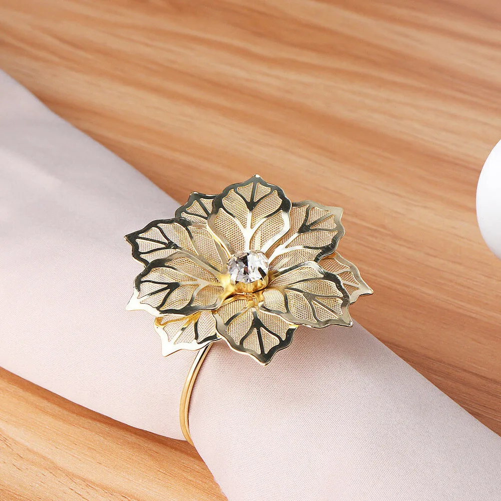 

12 Pcs Floral Metal Rings Napkin Holder Dinner Wedding Towel Ring for Party Table