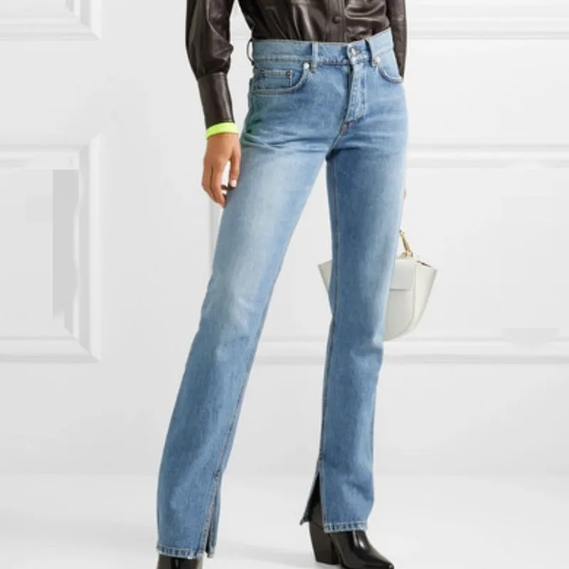 

Новинка весна-осень 2021, модные Универсальные синие брюки с высокой талией, прямые джинсовые брюки для женщин