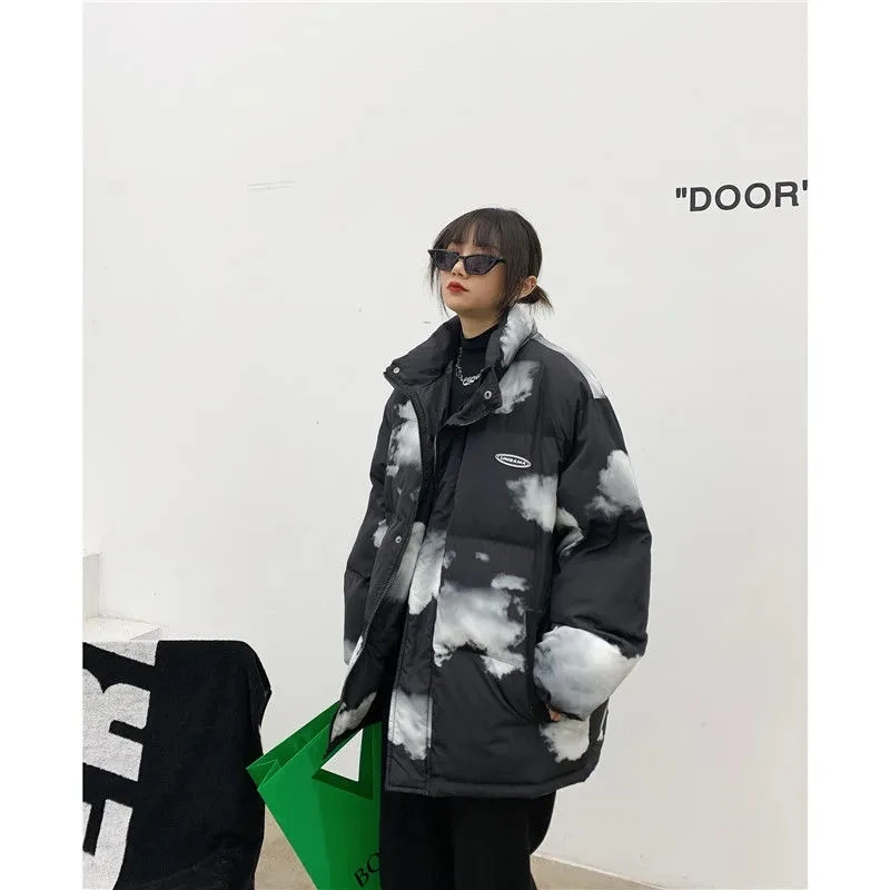 Женская зимняя пуховик JuneLove с принтом в виде облаков |