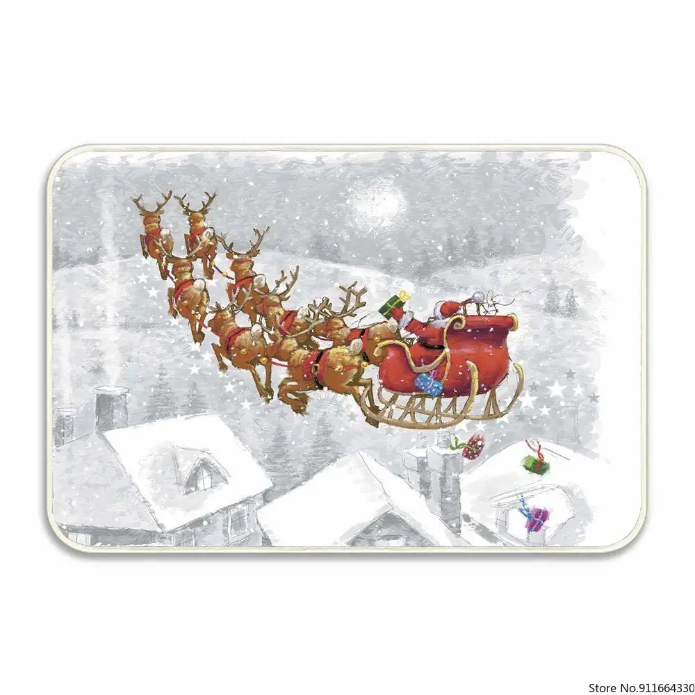 Санта Клаус олень подарки сани летающие приветственные дверные коврики для дома