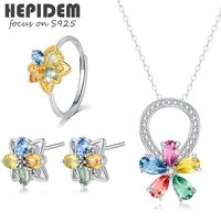 hepidem 100 sapphire 925 sterling silver necklace rings earrings 2022 women crystal stone gemstones s925 fine jewelry set 1199