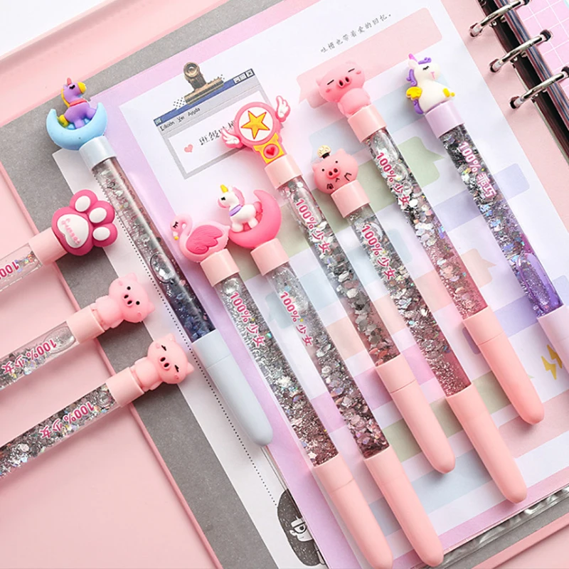 

Kawaii Unicorn Animal Quicksand Gel Pen High Capacity Black Ink 0.5mm Writing Gel Ink Pens Office & School Neutral Pen Supplies