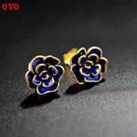 s925 silver bake blue craft gold lace small orchid ear studs