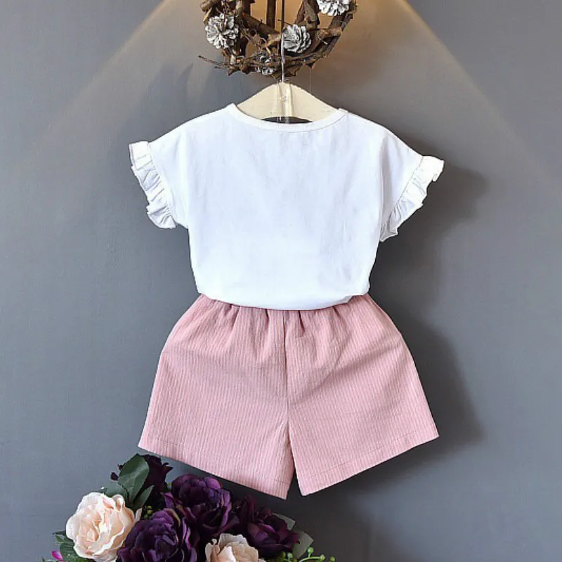 Комплекты одежды для девочек летняя детская футболка с цветочным принтом и