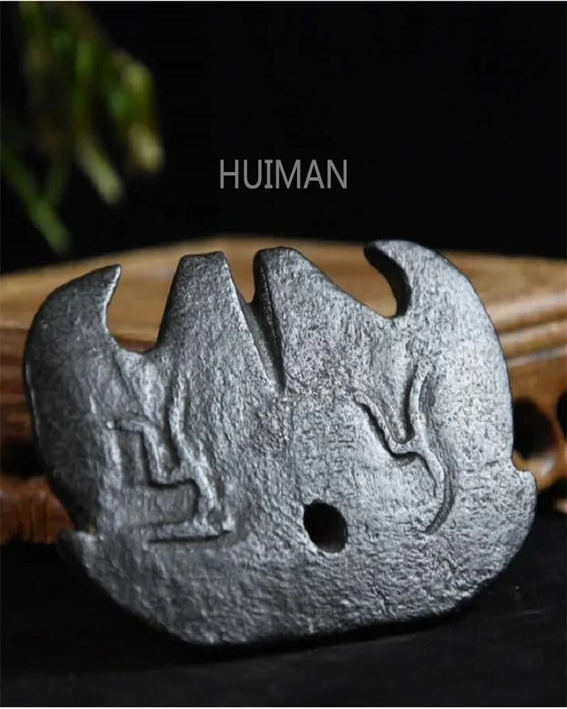 

Hongshan Culture Archaize Black Iron Meteorite Sculpture Wind Fire Style Statue