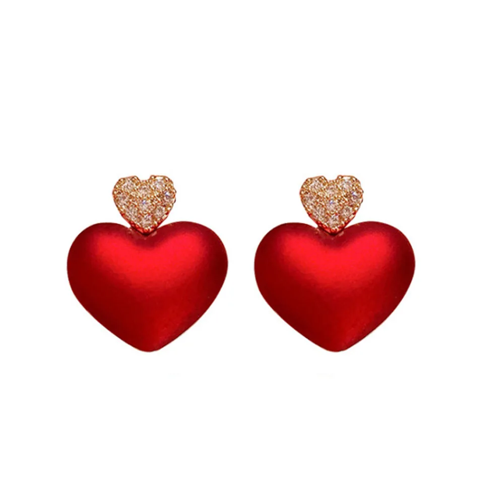 

New Fashion Contracted Heart Shape Fine Earrings Joker Sweet Elegant Temperament Women Drop Earrings White Red Color Studs