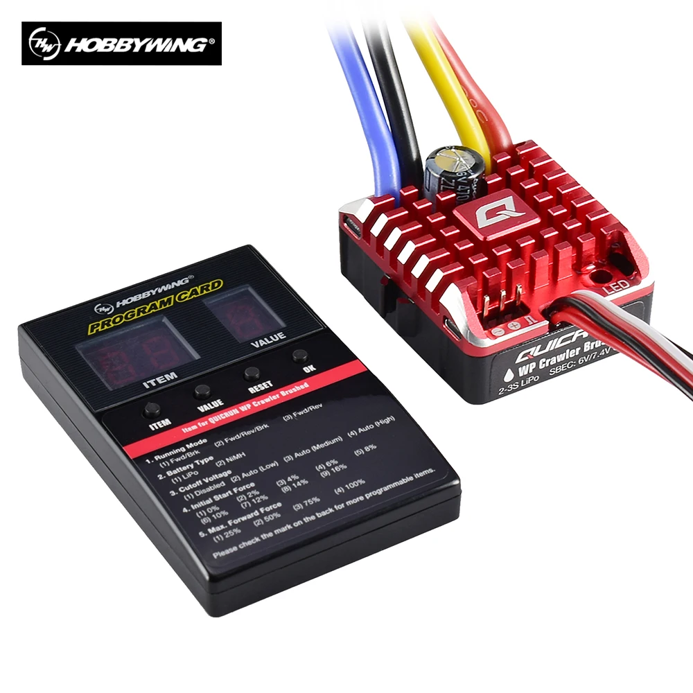 

HobbyWing QuicRun 1080 80A Waterproof Brushed ESC 2-3S Lipo 80A/400A with Program Card for RC Crawler Traxxas TRX4