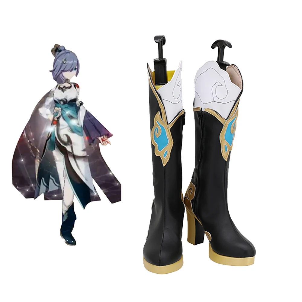 

Ботинки для косплея Honkai Impact 3 Fu Hua Azure, черные, на высоком каблуке, на заказ