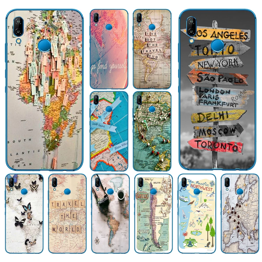 110DD World Map Travel Plans Clear Soft Silicone Cover for Huawei P9 P10 P20 P30 Lite mate 10 20 PRO lite p smart case