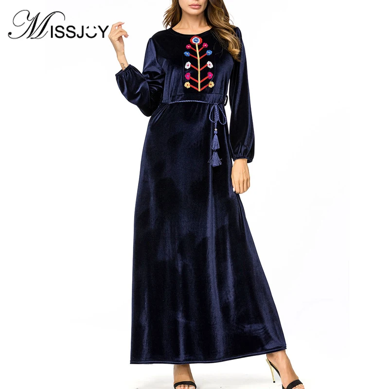 Платье-кимоно женское с вышивкой круглым вырезом и высокой талией | Тематическая