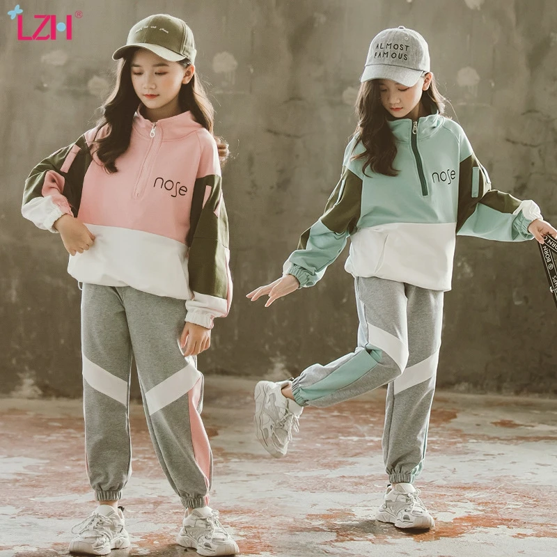 LZH/2021 осенние джинсы для подростков детская одежда девочек модное платье из