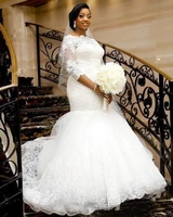 african country bridal gowns mermaid bateau half sleeve sweep train wedding dresses lace applique plus size