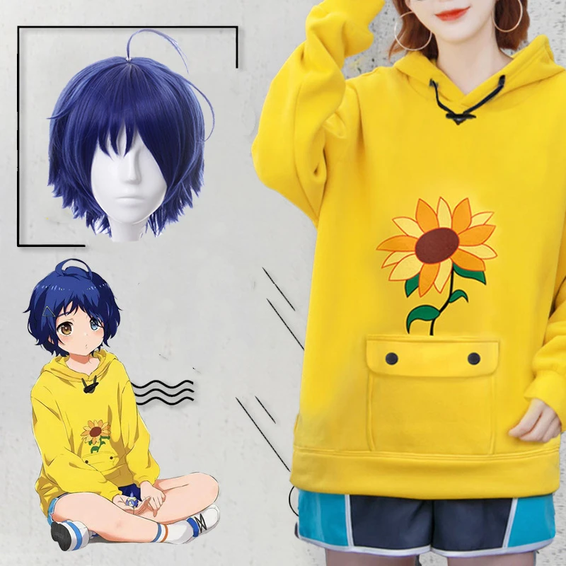 

Толстовка с капюшоном Wonder Egg Priority Ohto Ai, пуловер, костюмы для косплея аниме, желтая толстовка, шорты, парик, сумка-носок, комплект заколок