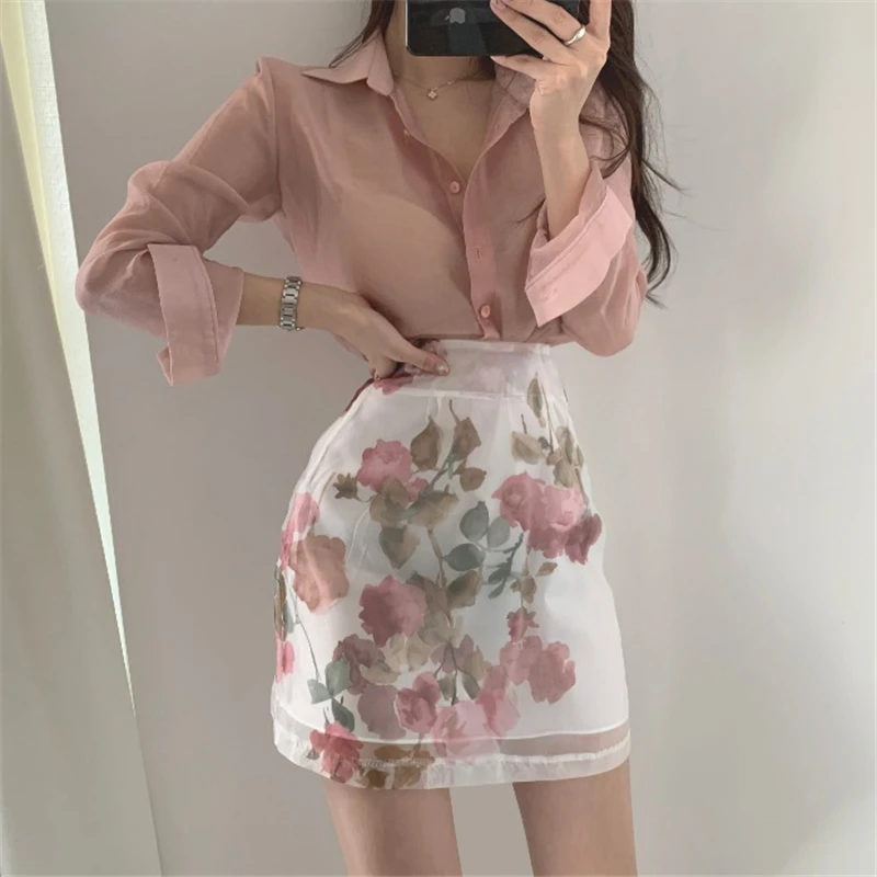 Женский комплект из 2 предметов элегантная прозрачная блузка с длинным рукавом и