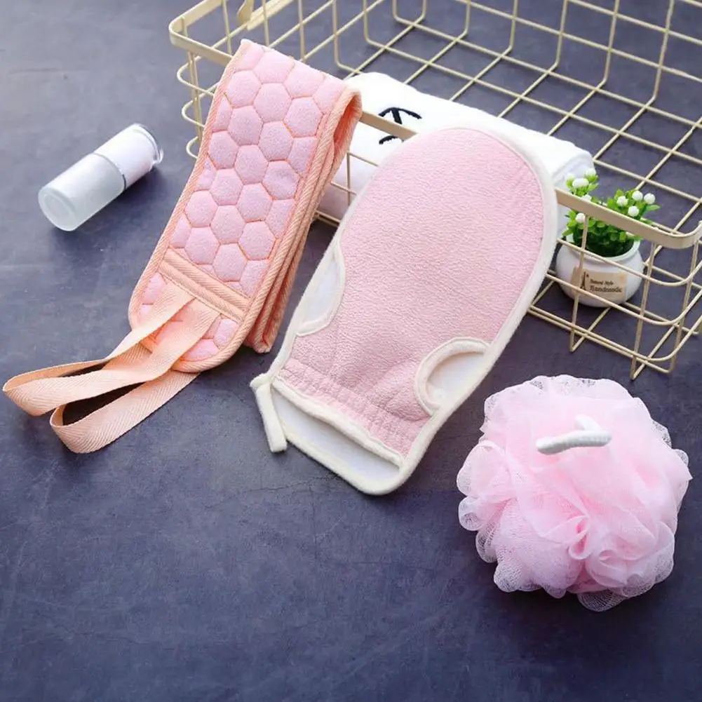 

Three-piece Bath Towel Pull Back Strip Scrub Towel Bath Flower Convenient For Scrubbing Cleaning Durable D2J1