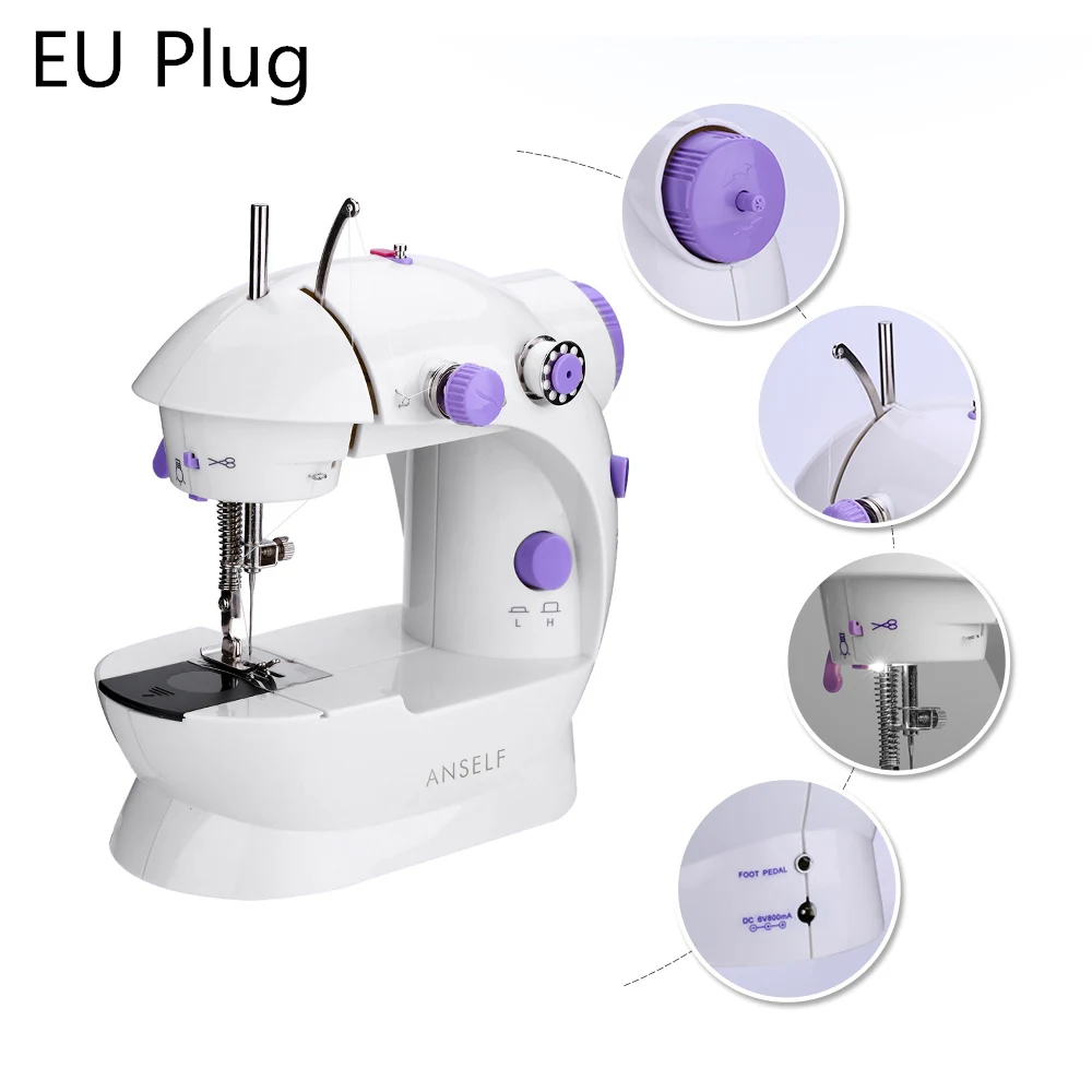 EU Plug Электрическая ручная швейная машина, 2 регулировки скорости, светильник с педалью, AC100-240V для дома, ручная швейная машина - Цвет: EU Plug