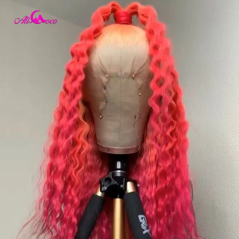Парик Ali Coco с цветным розовым фиолетовым Омбре оранжевым кружевом спереди 13x4 HD
