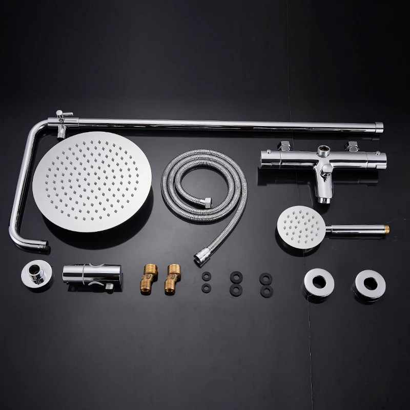 

Chrome Thermostatic Shower Faucet Bathroom Bathtub Thermostatic Shower Dual Handles Hot Cold Water Tap Tub Spout Shower