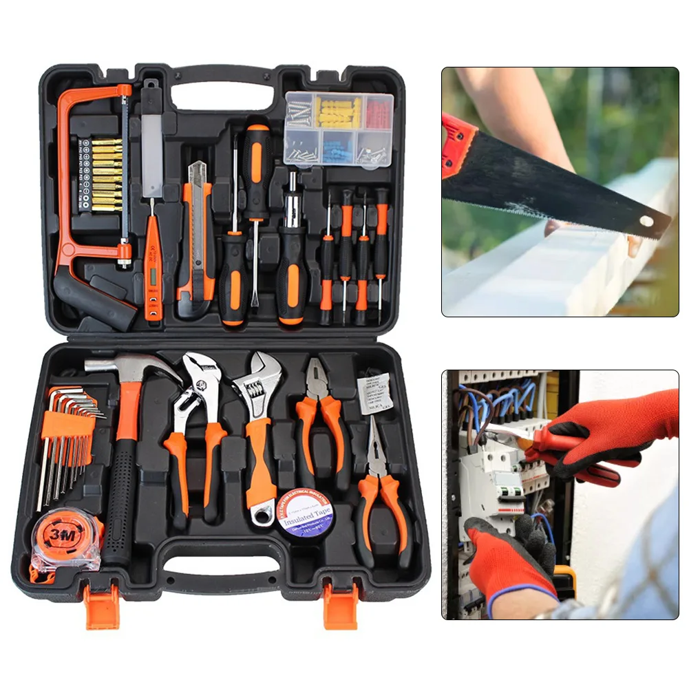 

100PCS Household Hand Tool Kit For Home Repair Tools Screwwdriver Hammer Wrench Plier Mixed Tools Set With Toolbox Storage Case