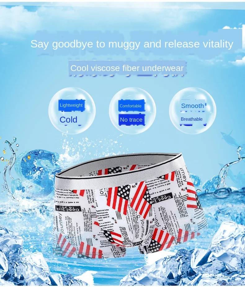 

Men's Underwear Viscose Fiber Breathable Printed Fashion Large Size Youth Boxer Bottom Sports Four Seasons Fashion Boxers