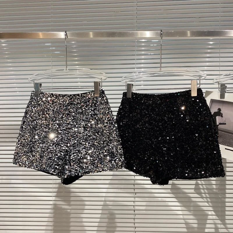 

Женские блестящие шорты с блестками, осень 2021, новые шорты на молнии в стиле звезд для ночного клуба, шорты из трех частей, популярные брюки