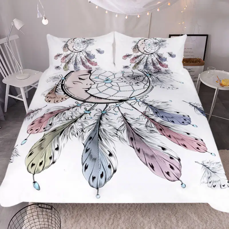 Постельное белье Outlet Moon Dreamcatcher, комплект постельного белья, Королевский размер, перья, пододеяльник, белый комплект постельного белья, красивое постельное белье, 3 шт