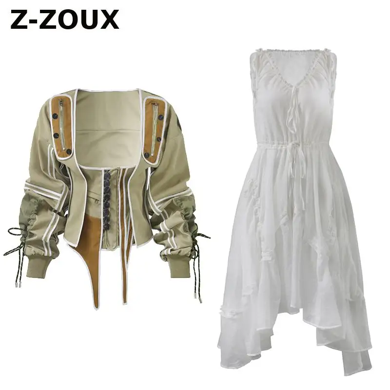 

Z-ZOUX Women Coat Jackets Drawstring Bandage Irregular Vintage Coats Women Square Collar Spring Coat Loose Plus Women Jacket