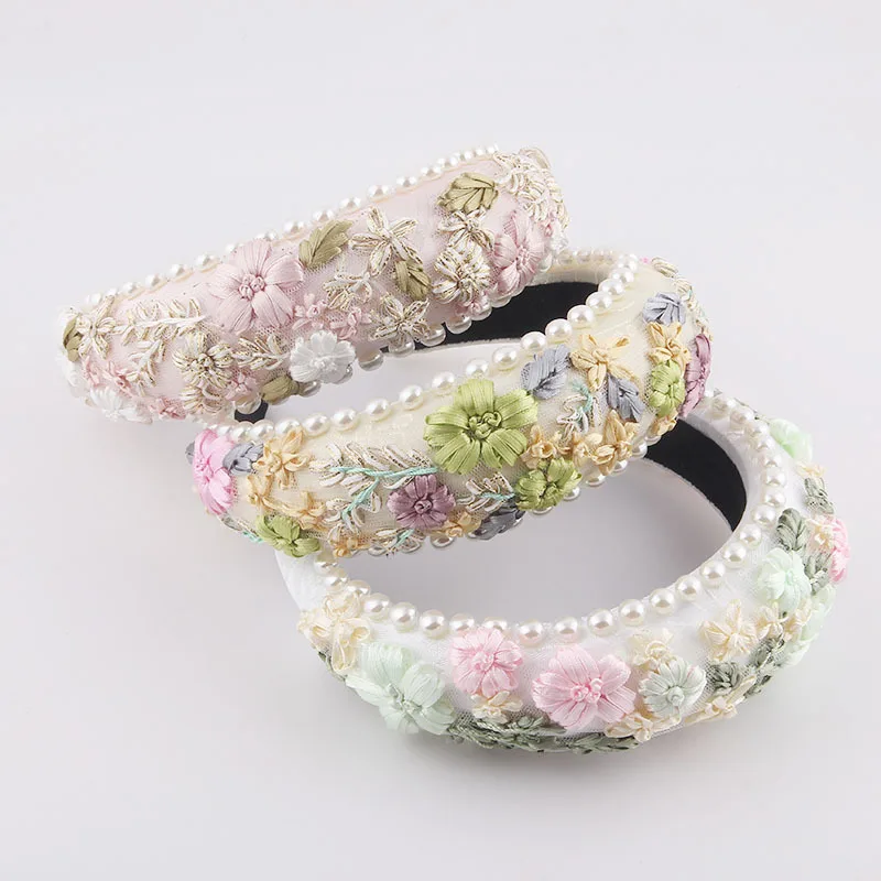 

Lady Hairband Fashion Pastoral Sponge Pearl Fabric Woven Flower Headband Beautiful Hair Accessories For Women Prom Handmade New