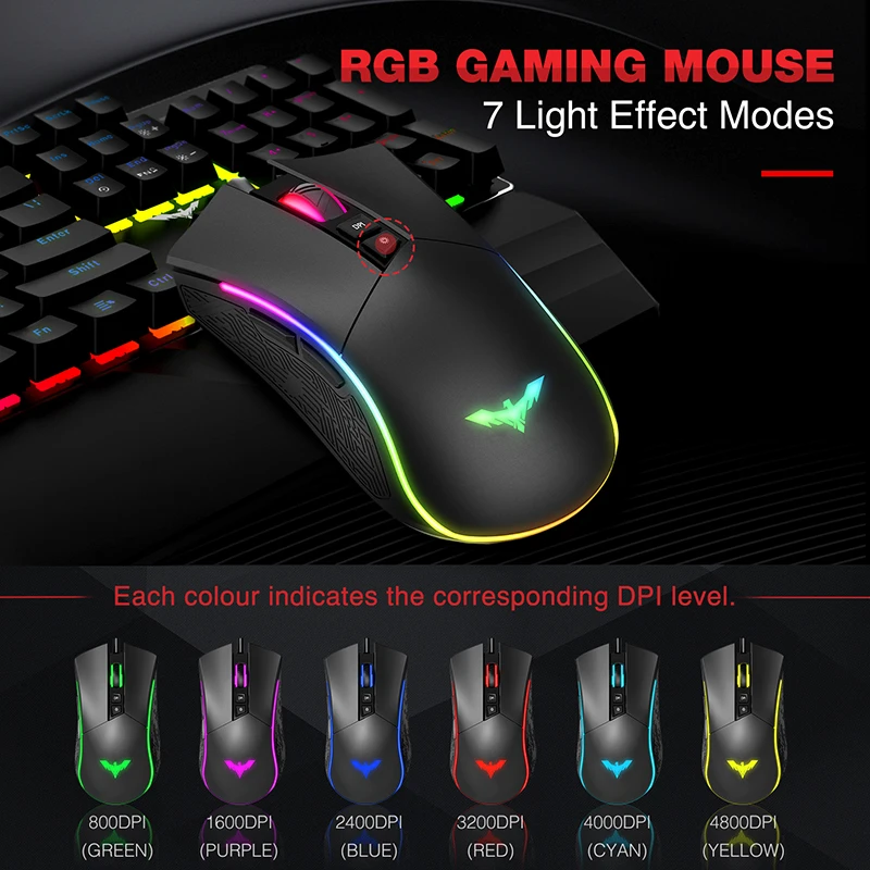 Игровая механическая клавиатура HAVIT 104 клавиши RGB-подсветка синие/красные