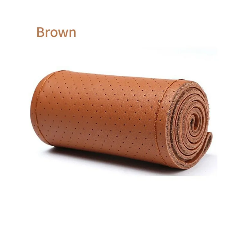 Brown-Full Hole Type Car Braid On The Steering Wheel 38 cm Hand Sewing Microfiber Leather Covers Auto Steering Wheel Cover - Название цвета: Brown-Full Hole Type