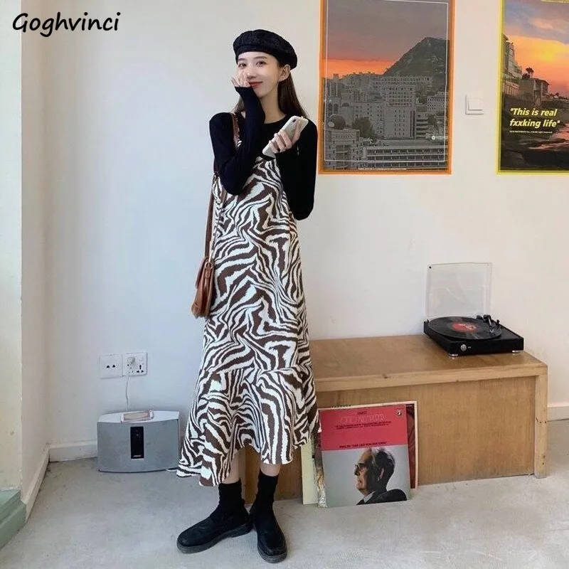 

Sleeveless Dress Women Asymmetrical Ruffle Spliced Dresses Womens Zebra Print Fashion Loose Chic All-match Daily Clothing Trendy