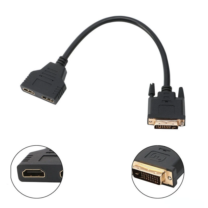 Dvi-D Male (24+1) To Two Hdmi Dual Female Y-Splitter Video Cable Adapter 30Cm |