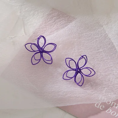 HUANZHI 2020 New Korea Simple Purple Crystal Flower Heart Geometric Hollow Metal Stud Earring for Women Girls Jewelry | Украшения и