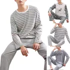 Пижамный комплект Мужской Хлопковый в полоску, с длинным рукавом, на осень, 2021