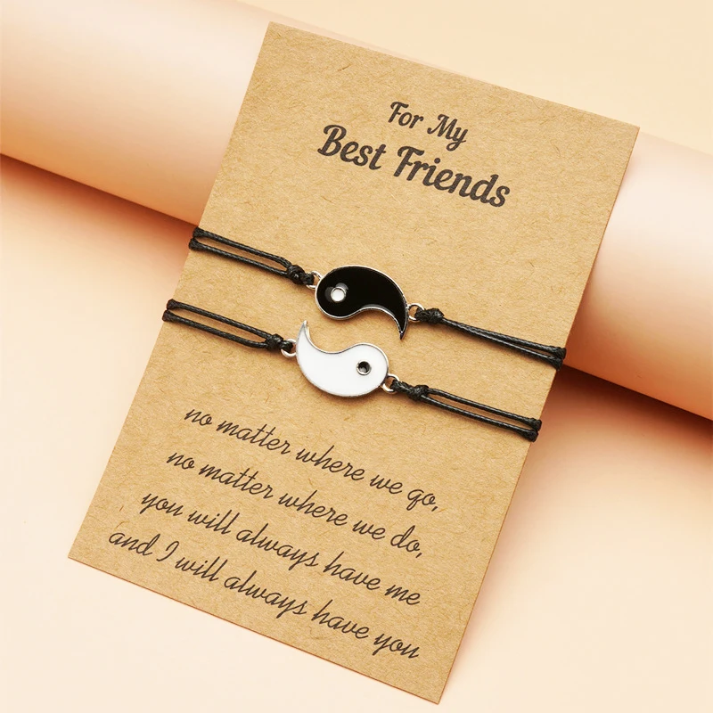 Браслет Yin Yang набор для пар дружбы бусины Браслеты унисекс Регулируемая Веревка